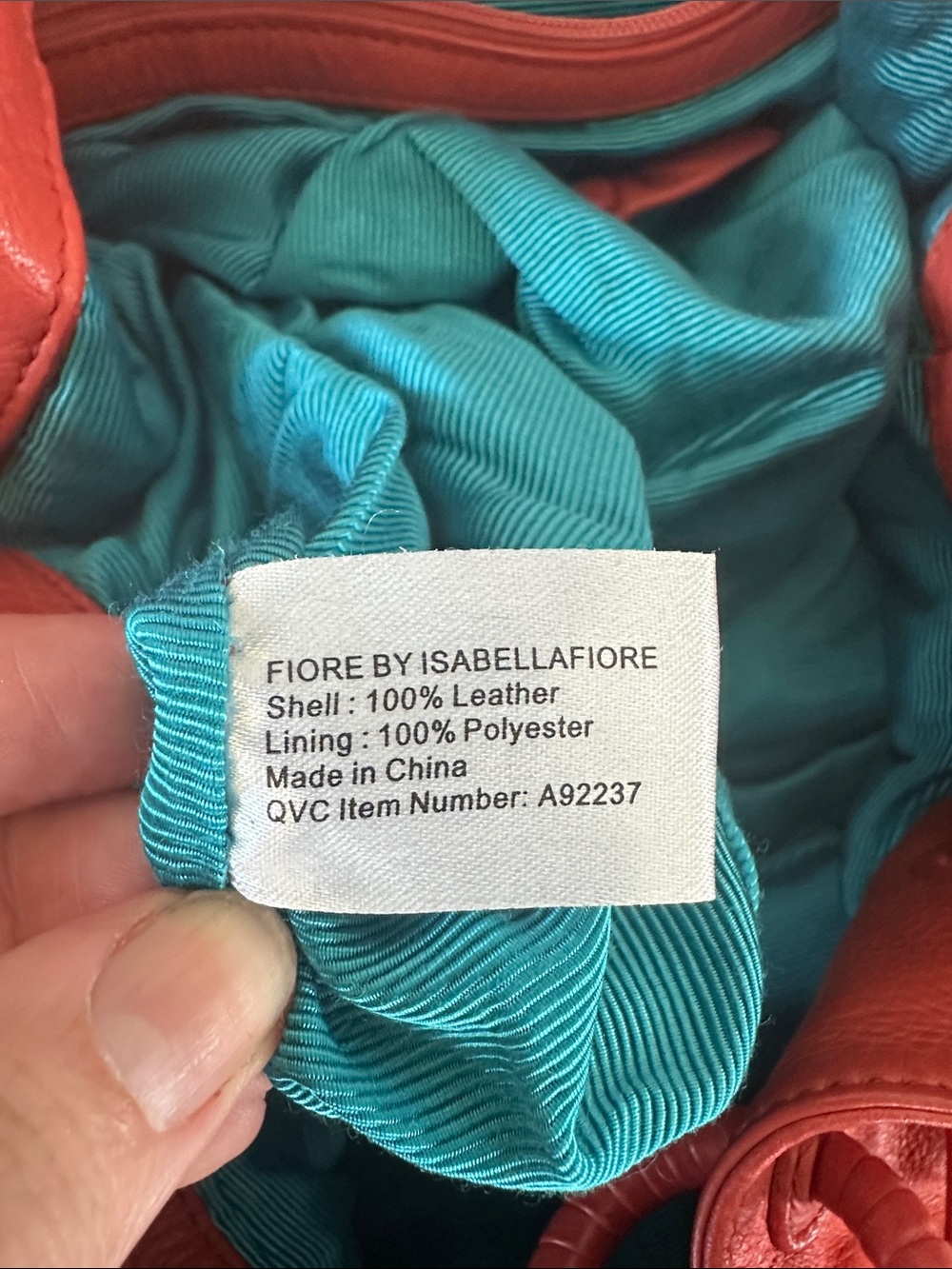 Fiore by Isabella Fiore, Deep coral/orange, 100% Leather Drawstring Tote w/ GHW - Picture 16 of 17